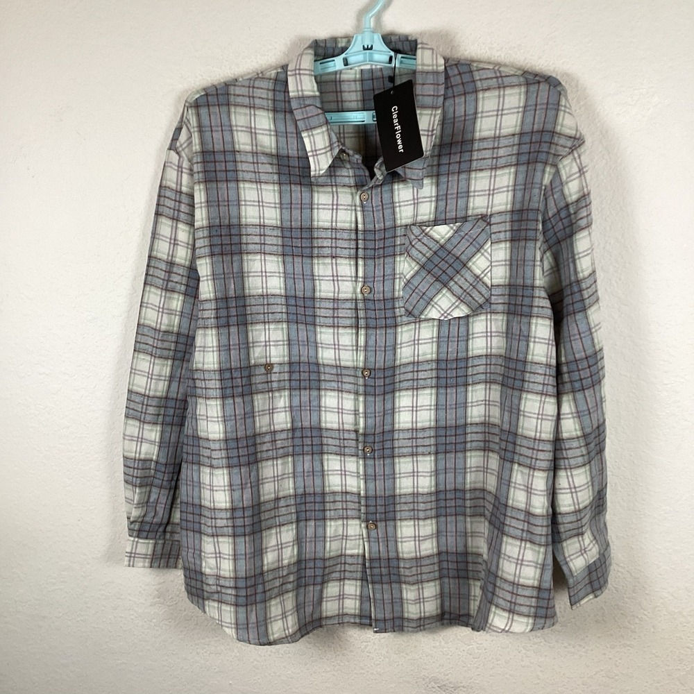 ClearFlower Mens Button Up Shirt Sz 2XL Long Sleeve Plaid Flannel? New With Tags